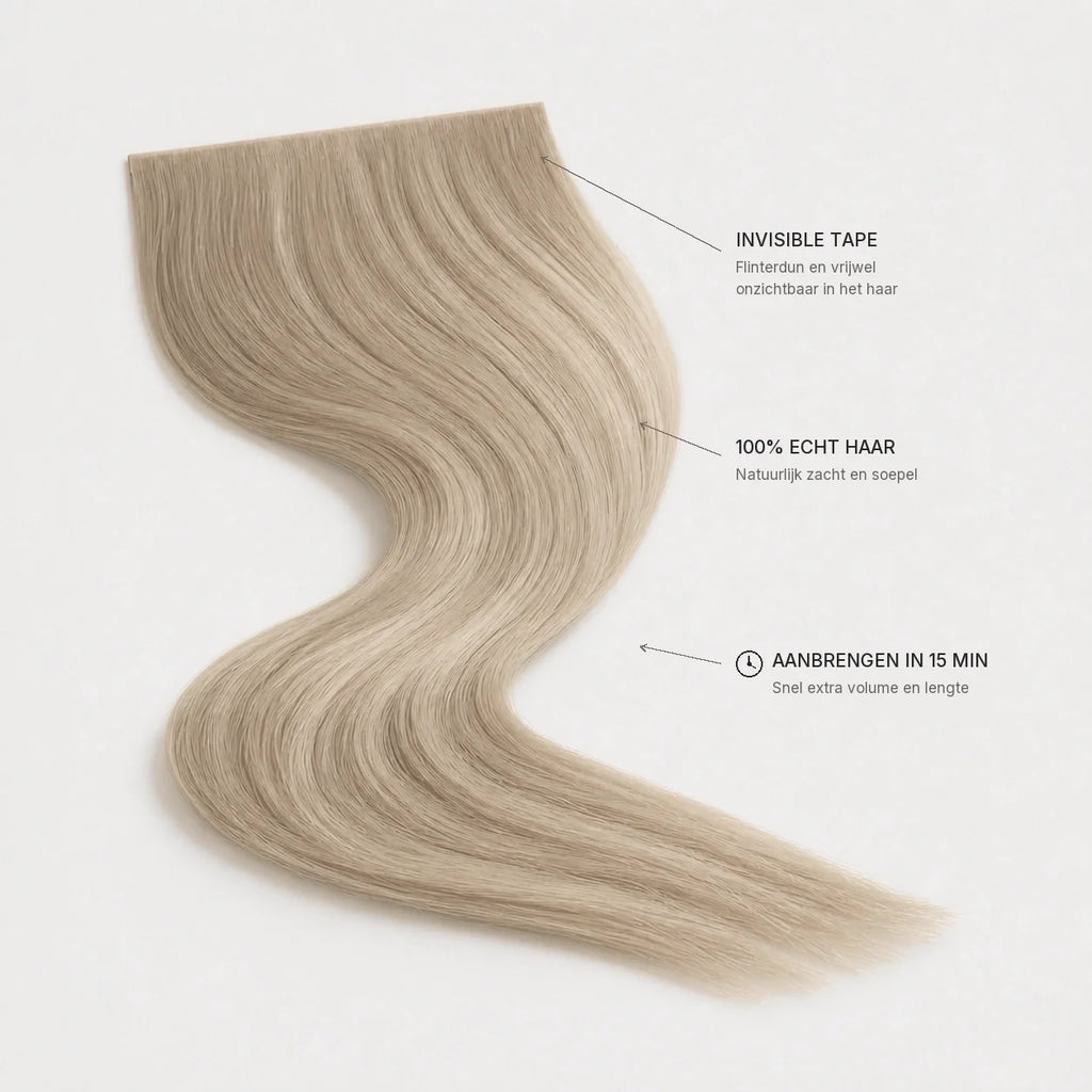 Custom kleur - Invisible Long Tape-in Hair Extensions – invisible tape, 100% echt haar, aanbrengen in 15 minuten