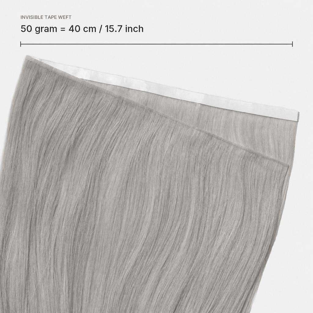 Invisible Tape Weft kleur grey breedte en lengte