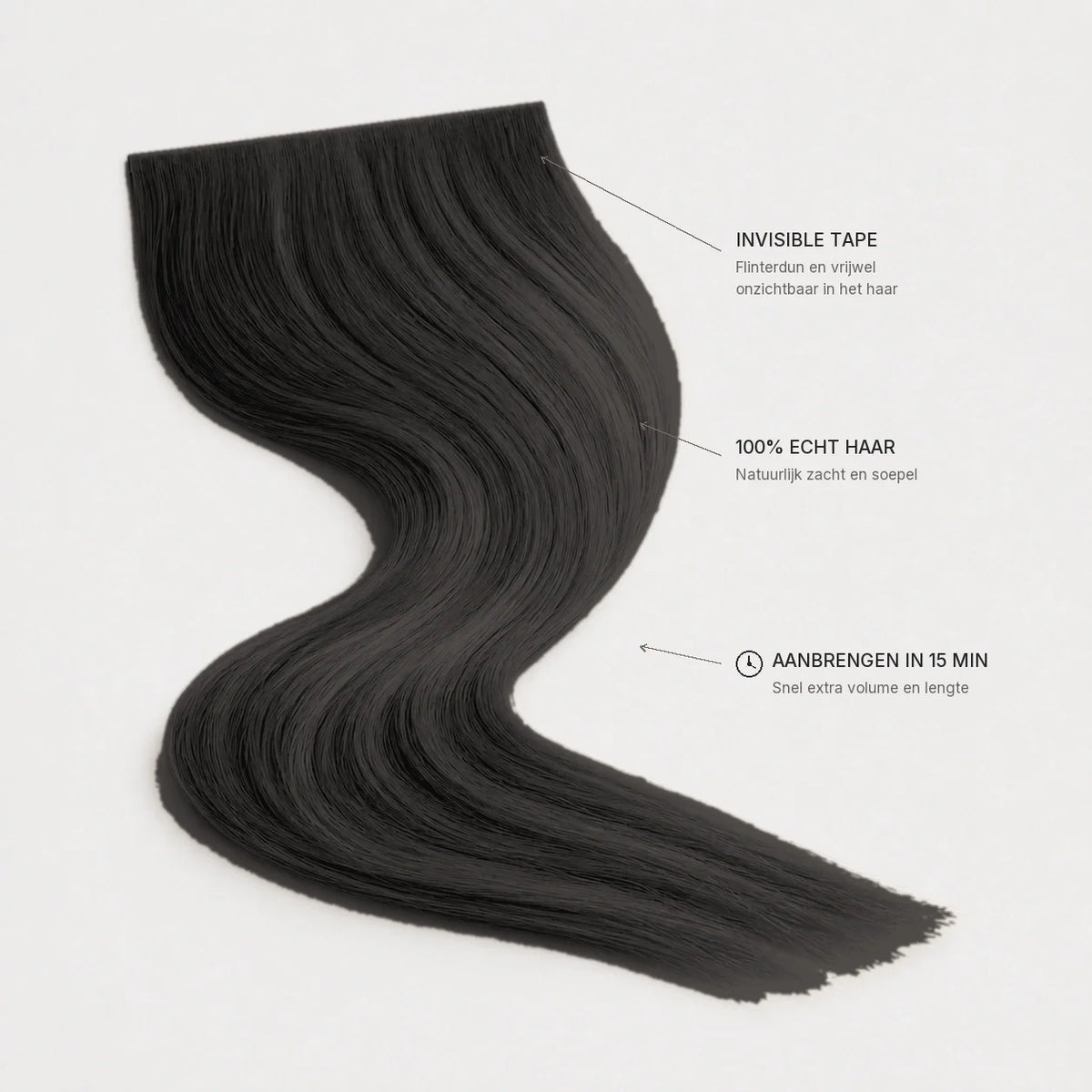 Invisible Long Tape-in Hair Extensions - Jet Black #1 – invisible tape, 100% echt haar, aanbrengen in 15 minuten