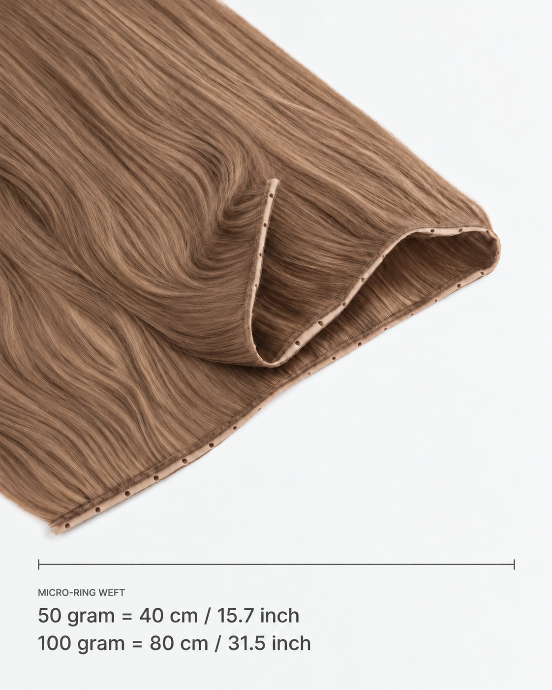 Micro-ring Weft kleur 10 — breedte: 50 gram = 40 cm / 15.7 inch; 100 gram = 80 cm / 31.5 inch