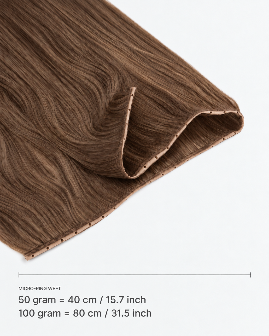 Micro-ring Weft kleur 12 — breedte: 50 gram = 40 cm / 15.7 inch; 100 gram = 80 cm / 31.5 inch
