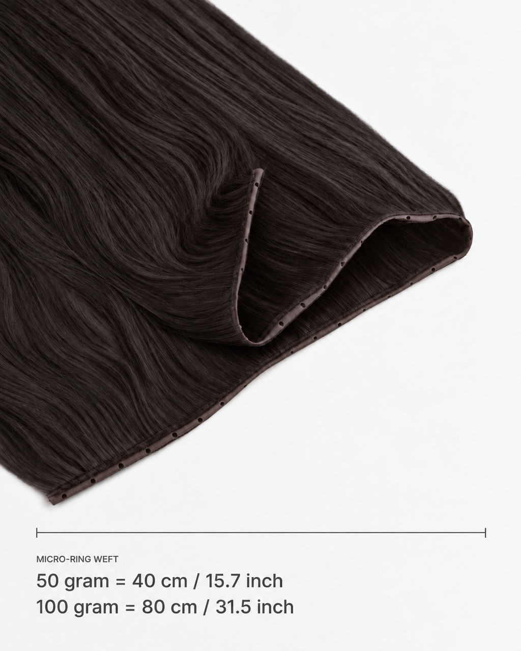 Micro-ring Weft kleur 1C — breedte: 50 gram = 40 cm / 15.7 inch; 100 gram = 80 cm / 31.5 inch