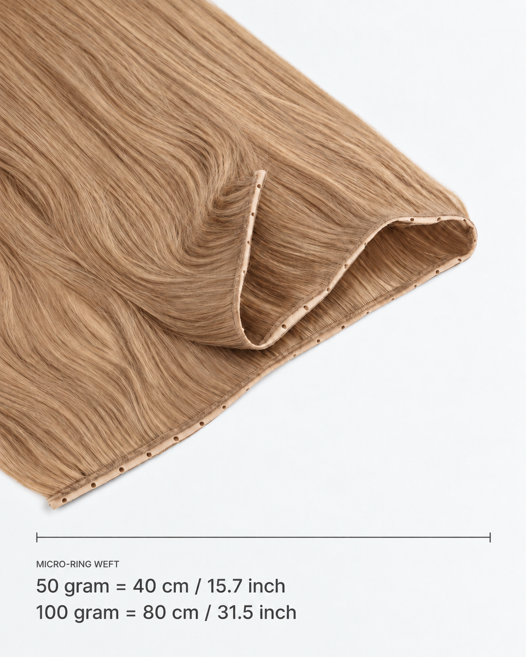 Micro-ring Weft kleur 27 — breedte: 50 gram = 40 cm / 15.7 inch; 100 gram = 80 cm / 31.5 inch