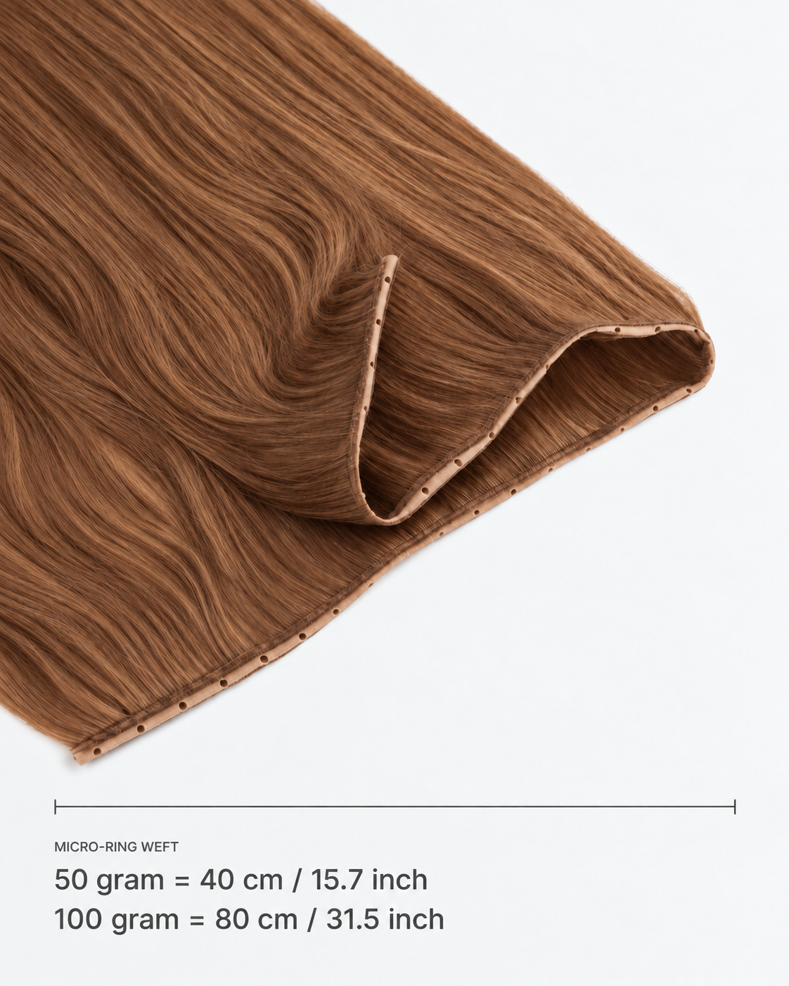 Micro-ring Weft kleur 30 — breedte: 50 gram = 40 cm / 15.7 inch; 100 gram = 80 cm / 31.5 inch