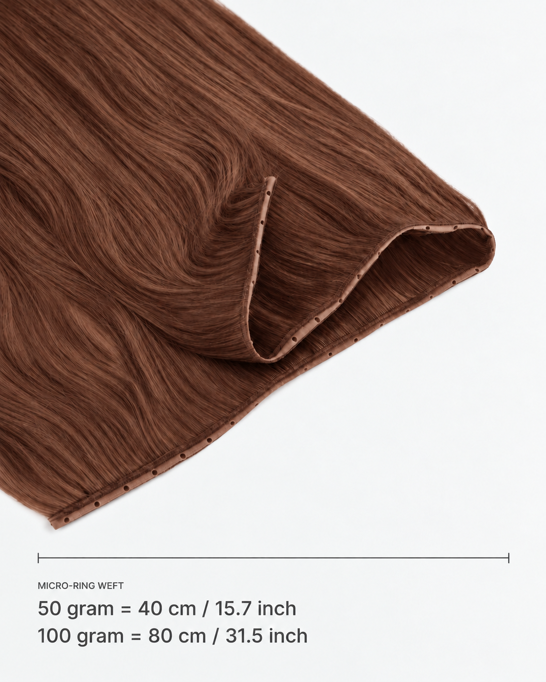 Micro-ring Weft kleur 33 — breedte: 50 gram = 40 cm / 15.7 inch; 100 gram = 80 cm / 31.5 inch