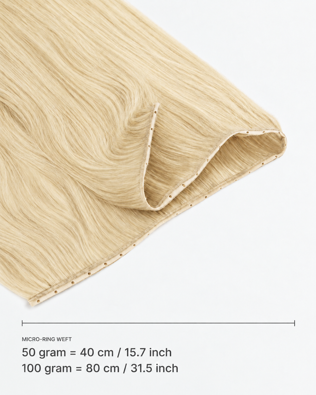 Micro-ring Weft kleur 613 — breedte: 50 gram = 40 cm / 15.7 inch; 100 gram = 80 cm / 31.5 inch