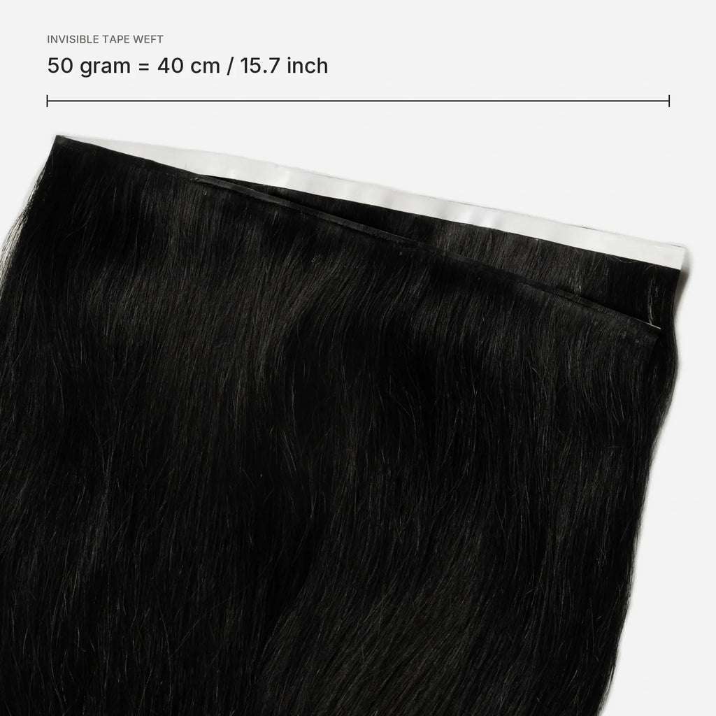 Invisible Long Tape-in Hair Extensions - Jet Black #1 – 50 gram = 40 cm / 15.7 inch breed